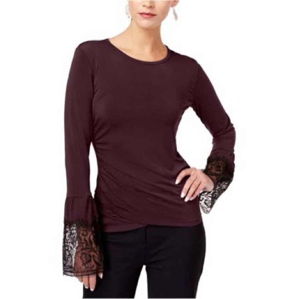 Kobi Burgundy Purple Long Lace Sleeve Blouse Size XS